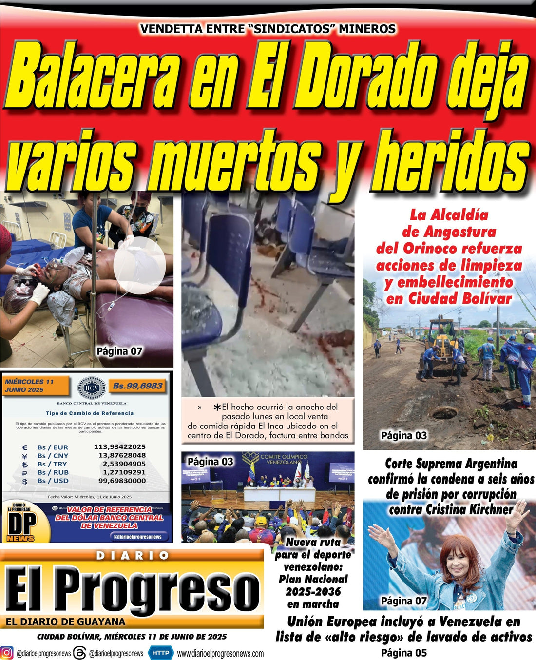 TITULARES DIARIO EL PROGRESO EDICIÓN MIÉRCOLES 11 DE JUNIO DE 2025
