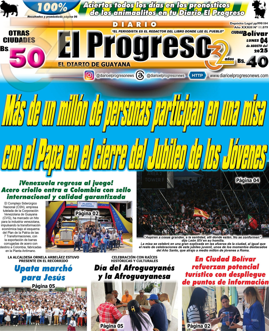 TITULARES DIARIO EL PROGRESO EDICIÓN LUNES 04 DE AGOSTO DE 2025