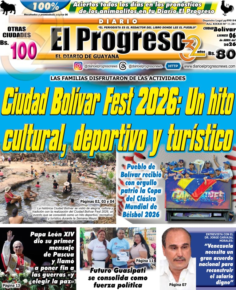 TITULARES DIARIO EL PROGRESO  EDICIÓN LUNES 06 DE ABRIL DE 2026