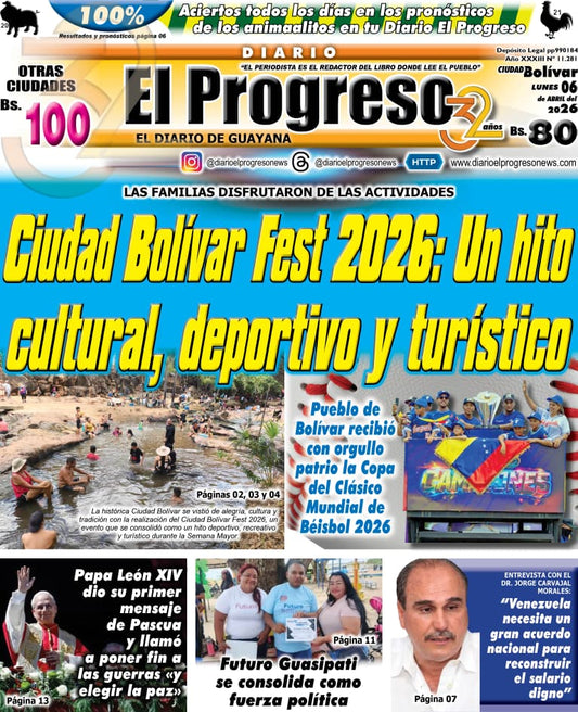 TITULARES DIARIO EL PROGRESO  EDICIÓN LUNES 06 DE ABRIL DE 2026
