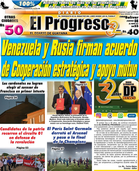 TITULARES DIARIO EL PROGRESO EDICIÓN JUEVES 08 DE MAYO DE 2025