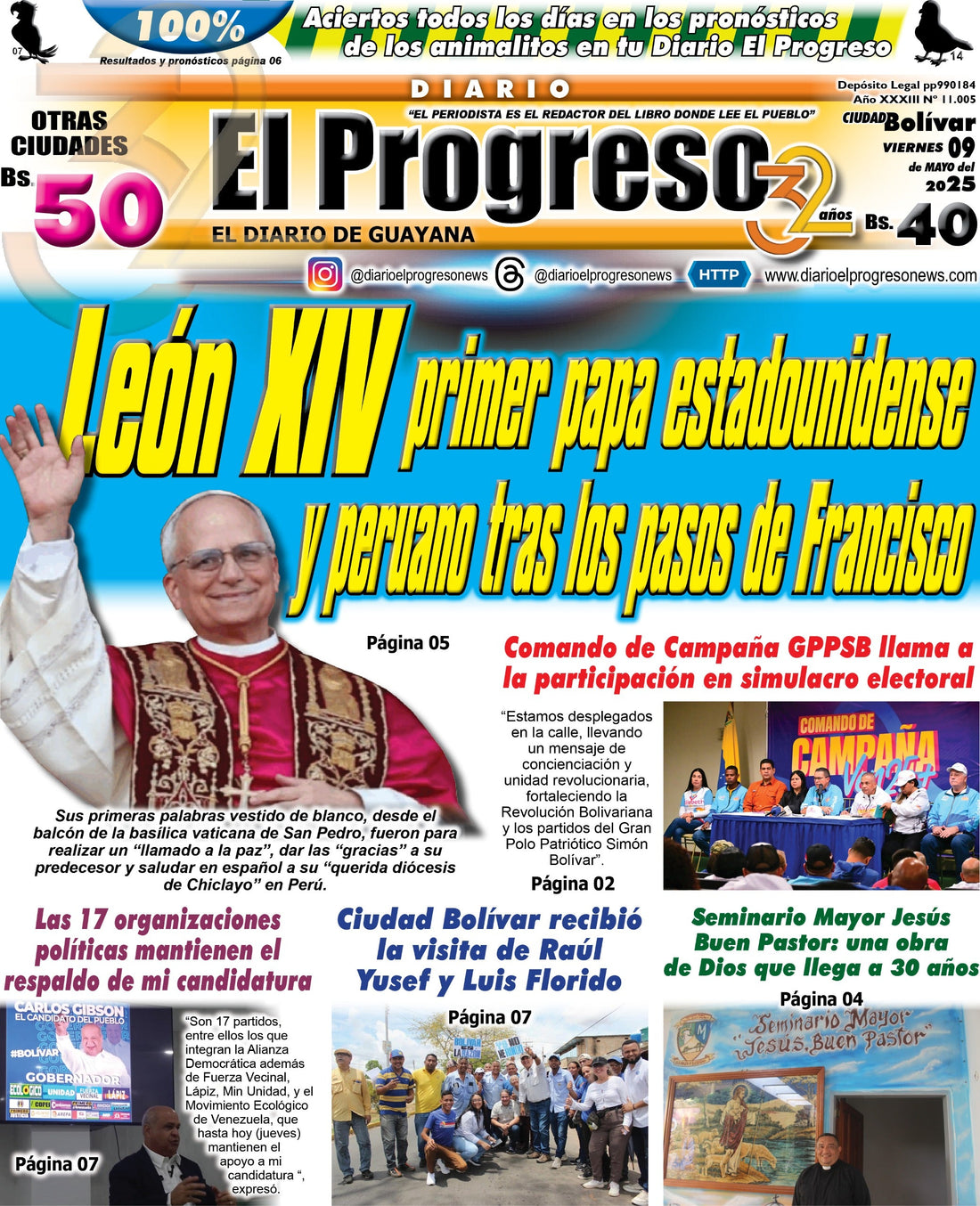 TITULARES DIARIO EL PROGRESO EDICIÓN VIERNES 09 DE MAYO DE 2025