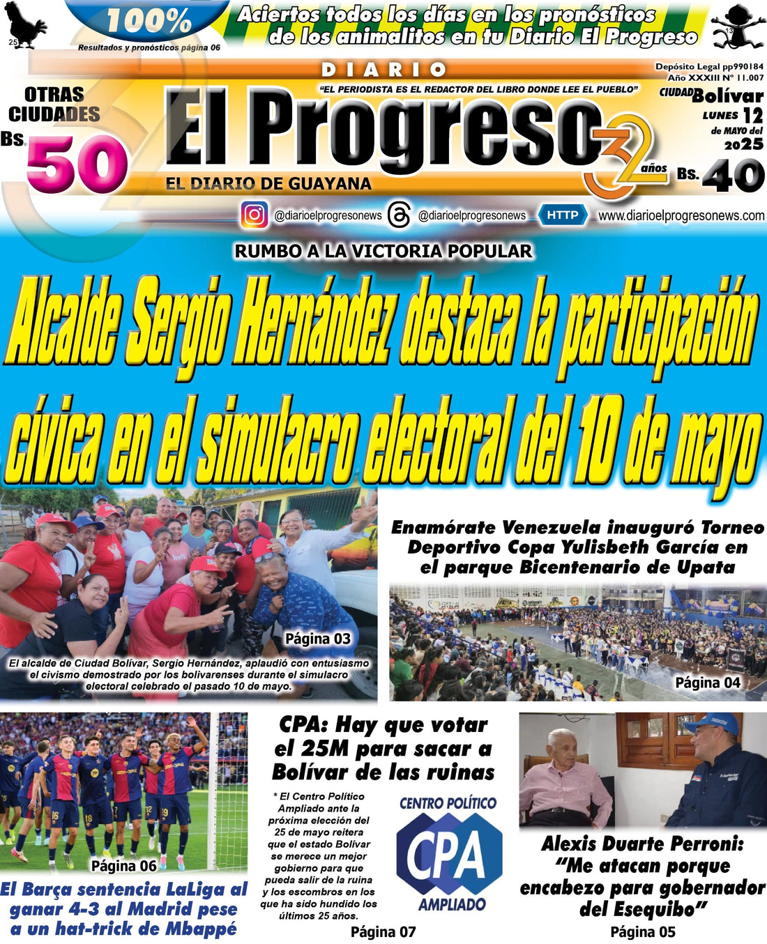 TITULARES DIARIO EL PROGRESO EDICIÓN LUNES 12 DE MAYO DE 2025