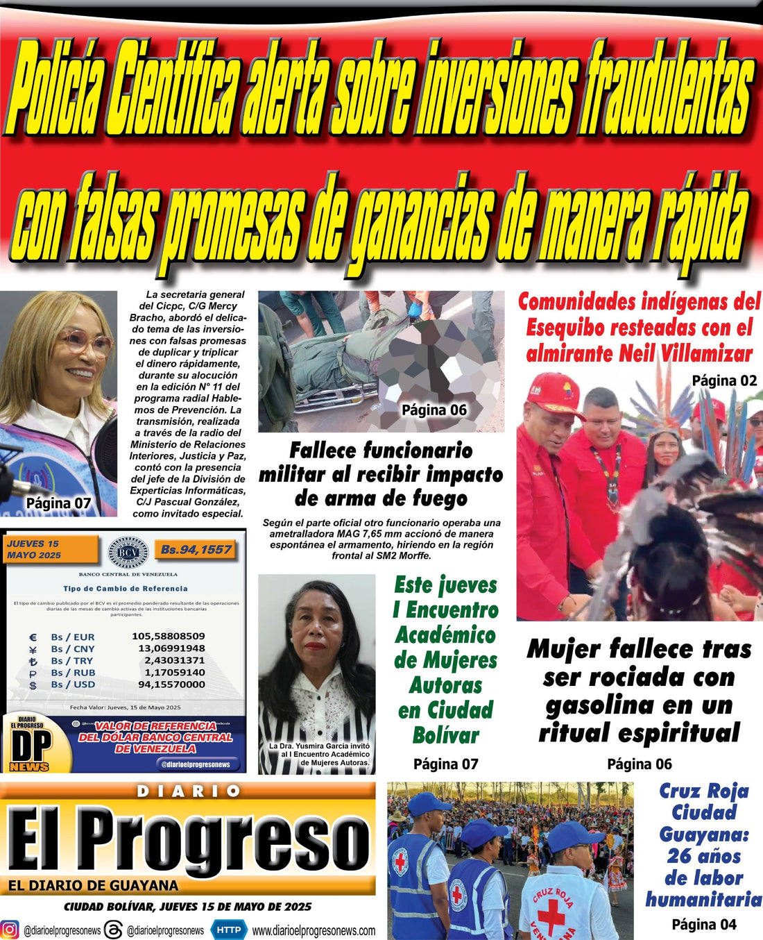 TITULARES DIARIO EL PROGRESO EDICIÓN JUEVES 15 DE MAYO DE 2025