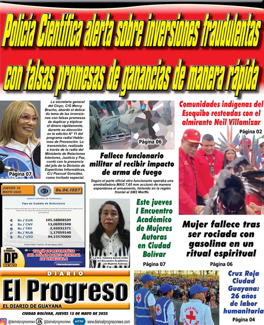 TITULARES DIARIO EL PROGRESO EDICIÓN JUEVES 15 DE MAYO DE 2025