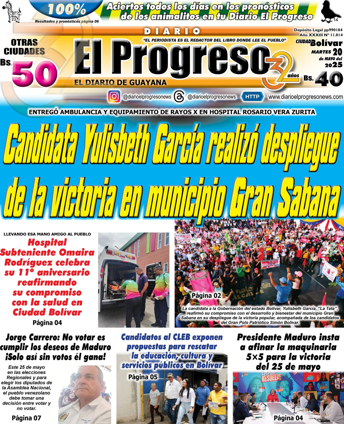 TITULARES DIARIO EL PROGRESO EDICIÓN MARTES 20 DE MAYO DE 2025