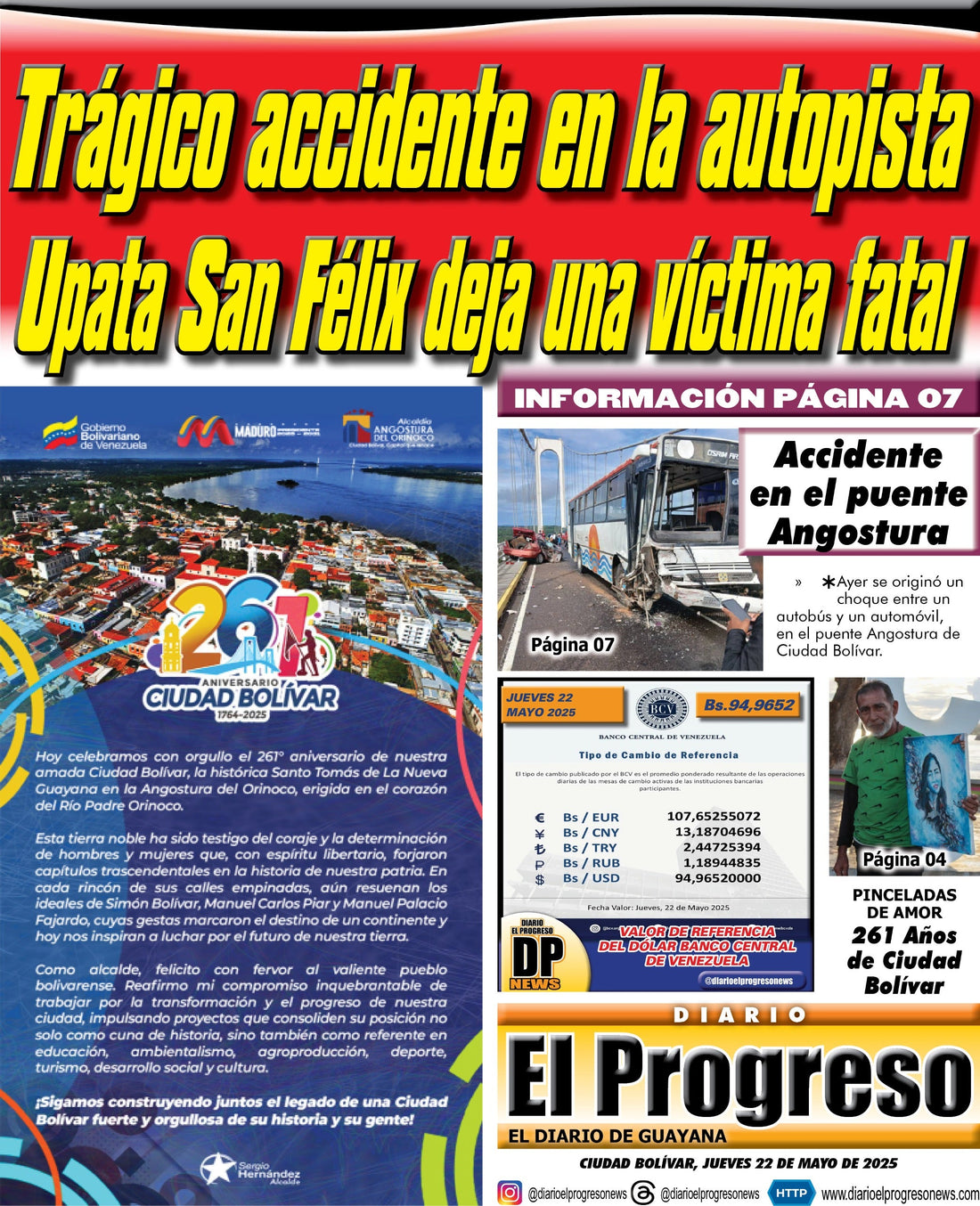 TITULARES DIARIO EL PROGRESO EDICIÓN JUEVES 22 DE MAYO DE 2025