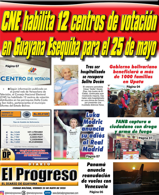 TITULARES DIARIO EL PROGRESO EDICIÓN VIERNES 23 DE MAYO DE 2025