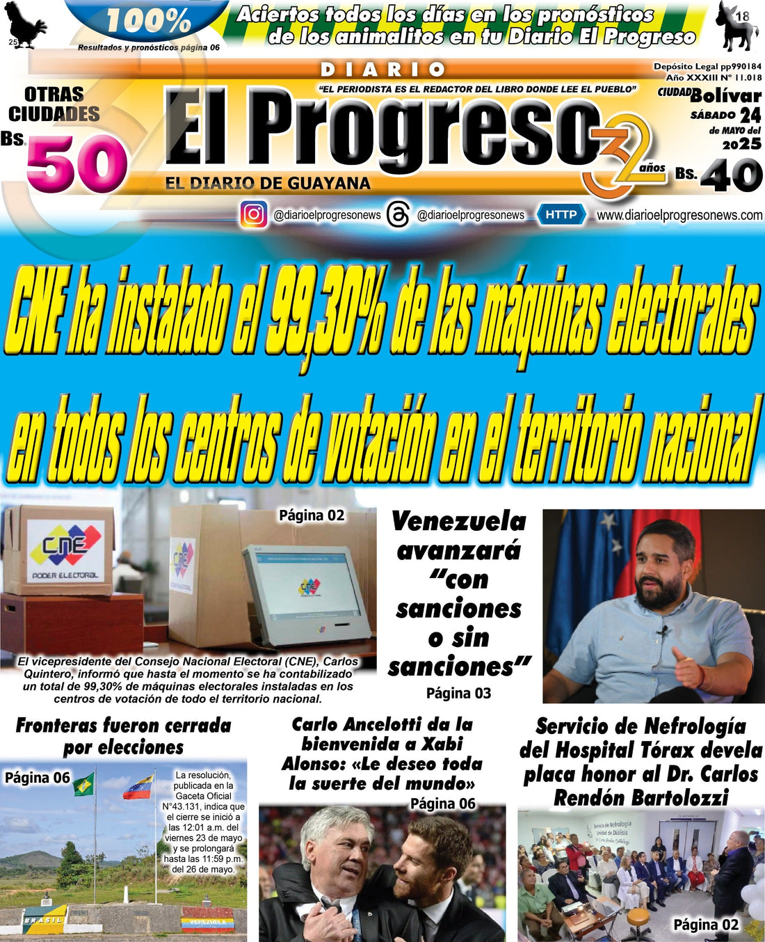 TITULARES DIARIO EL PROGRESO  EDICIÓN SÁBADO 24 DE MAYO DE 2025