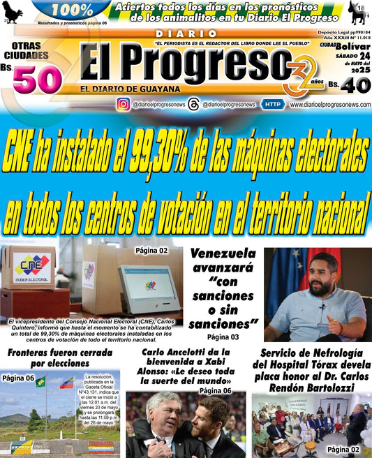 TITULARES DIARIO EL PROGRESO  EDICIÓN SÁBADO 24 DE MAYO DE 2025