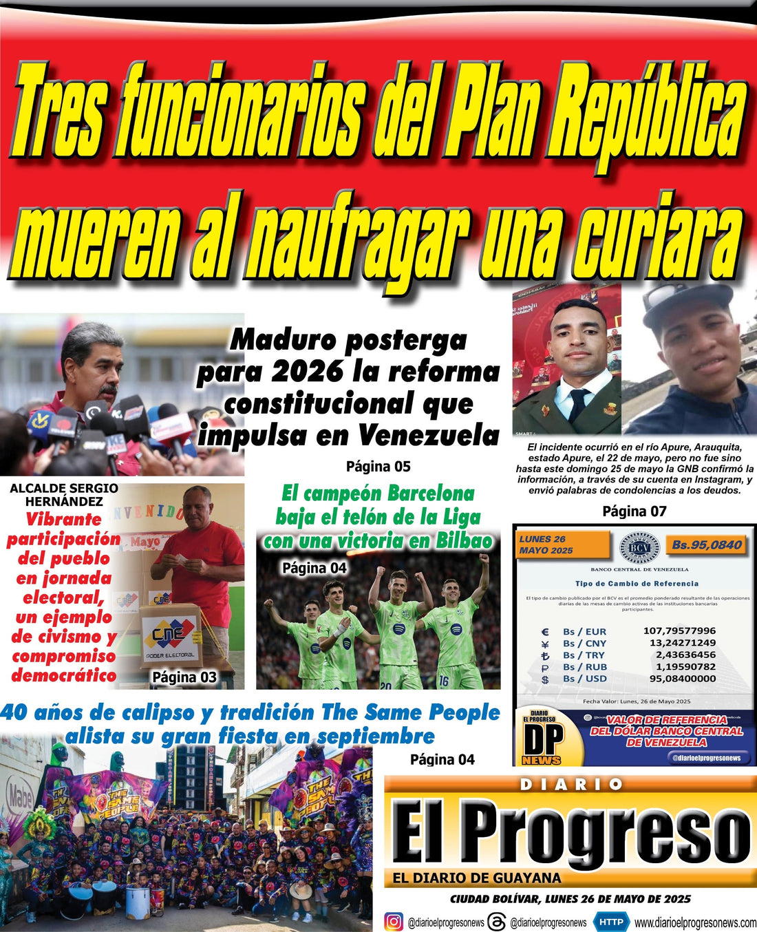 TITULARES DIARIO EL PROGRESO  EDICIÓN LUNES 26 DE MAYO DE 2025