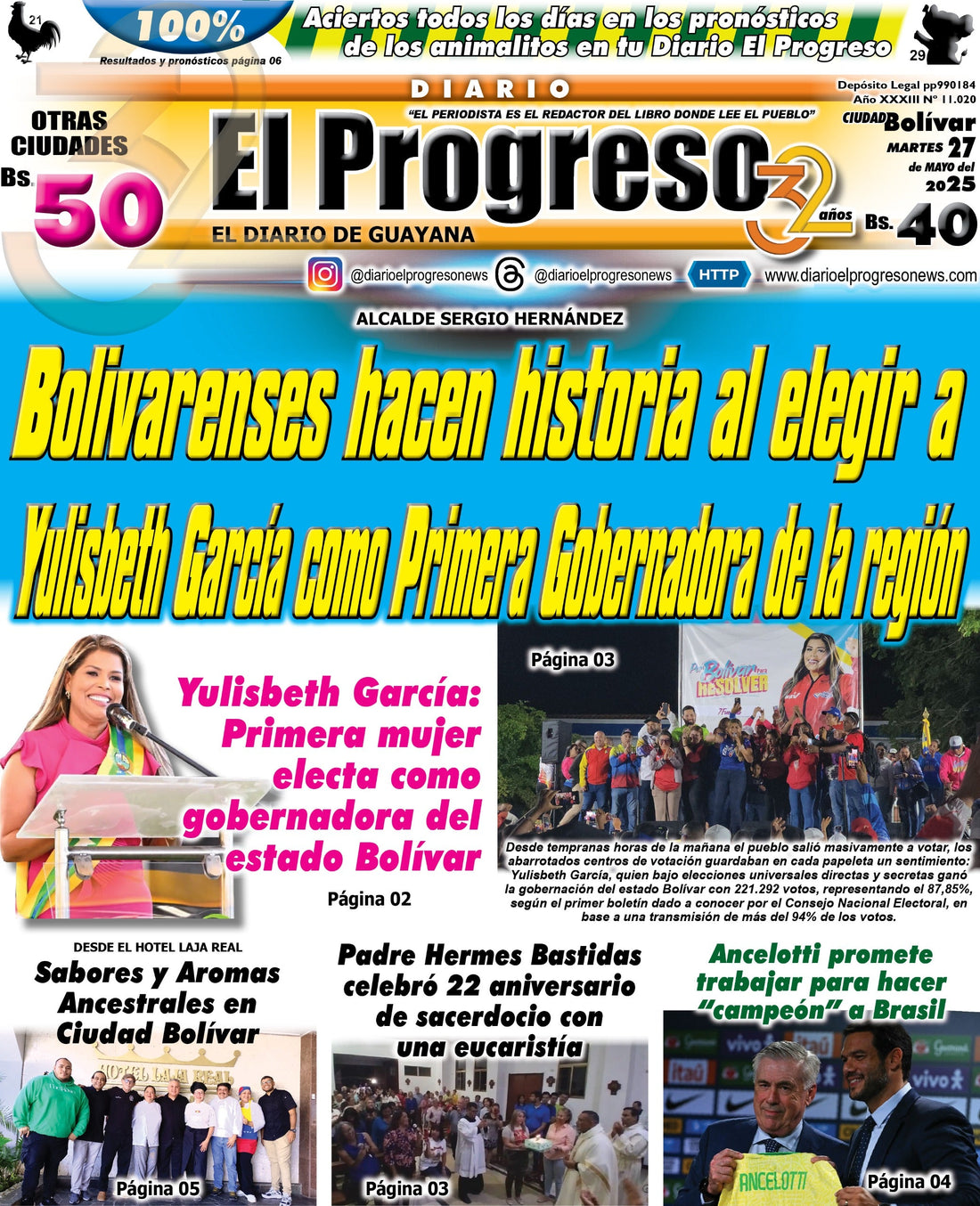 TITULARES DIARIO EL PROGRESO  EDICIÓN MARTES 27 DE MAYO DE 2025