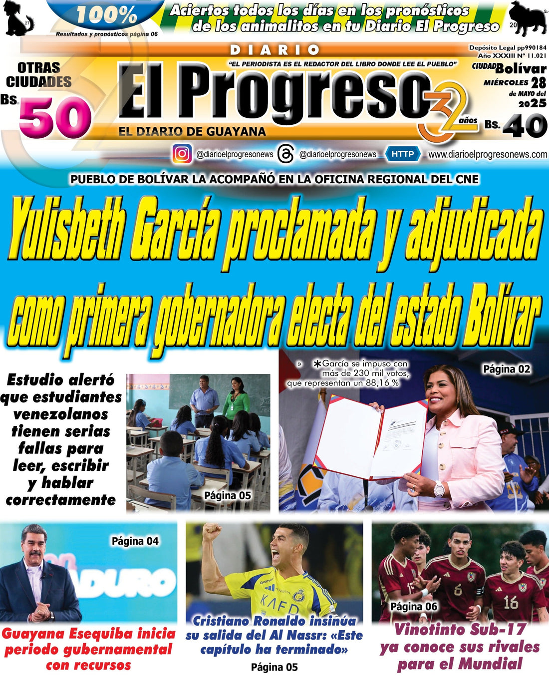 *TITULARES DIARIO EL PROGRESO*  *EDICIÓN MIÉRCOLES 28 DE MAYO DE 2025*