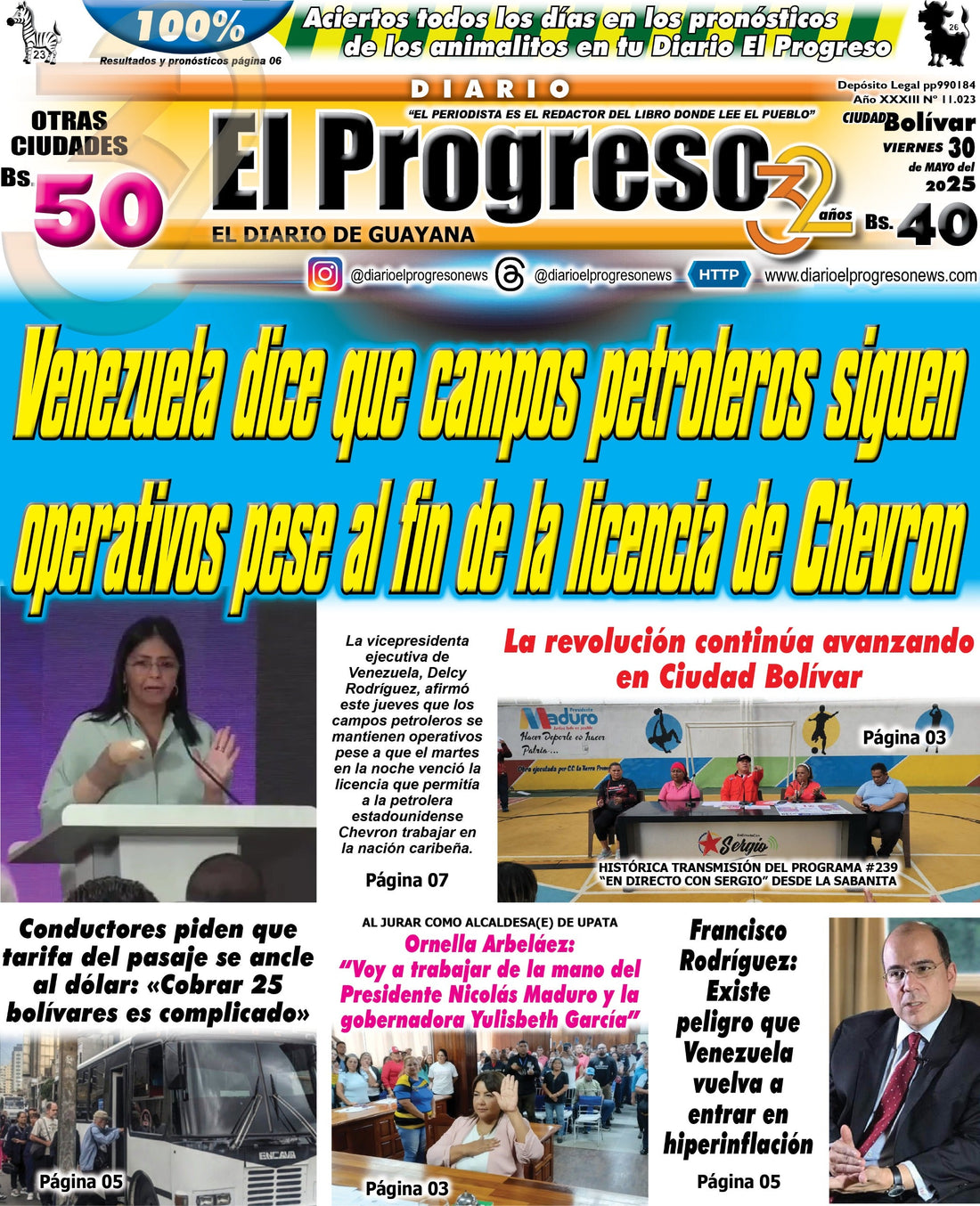 TITULARES DIARIO EL PROGRESO  EDICIÓN VIERNES 30 DE MAYO DE 2025