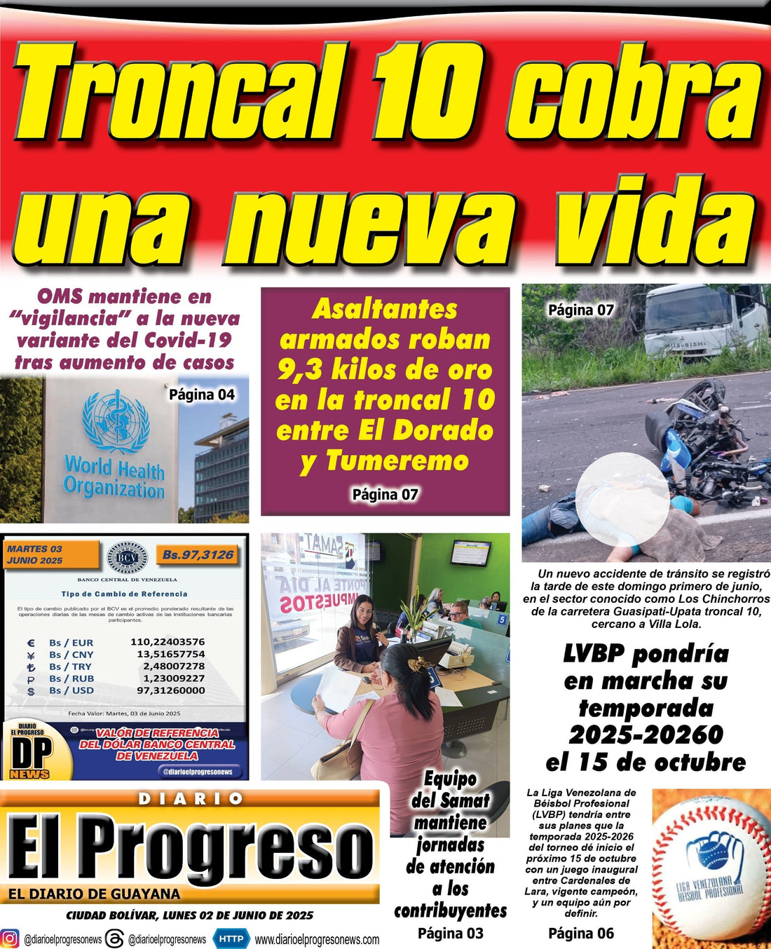 TITULARES DIARIO EL PROGRESO  EDICIÓN LUNES 02 DE JUNIO DE 2025