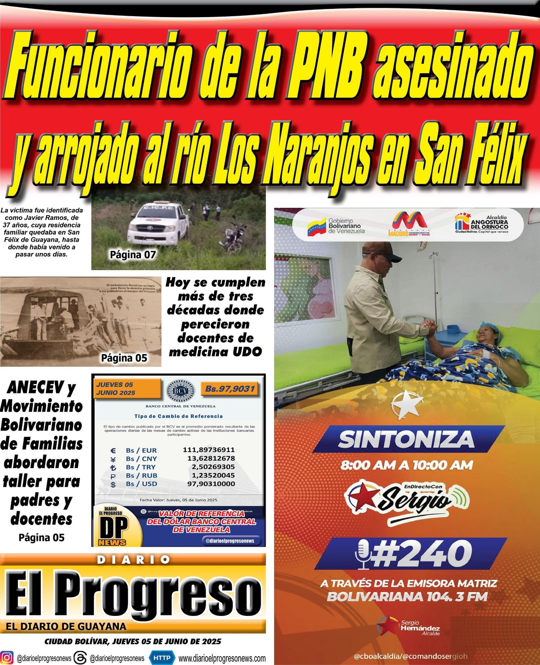TITULARES DIARIO EL PROGRESO  EDICIÓN JUEVES 05 DE JUNIO DE 2025