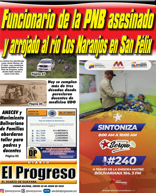 TITULARES DIARIO EL PROGRESO  EDICIÓN JUEVES 05 DE JUNIO DE 2025