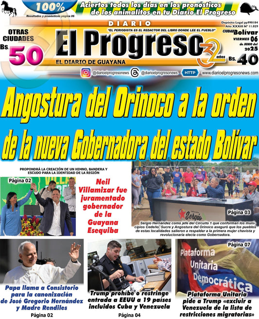 TITULARES DIARIO EL PROGRESO  EDICIÓN VIERNES 06 DE JUNIO DE 2025