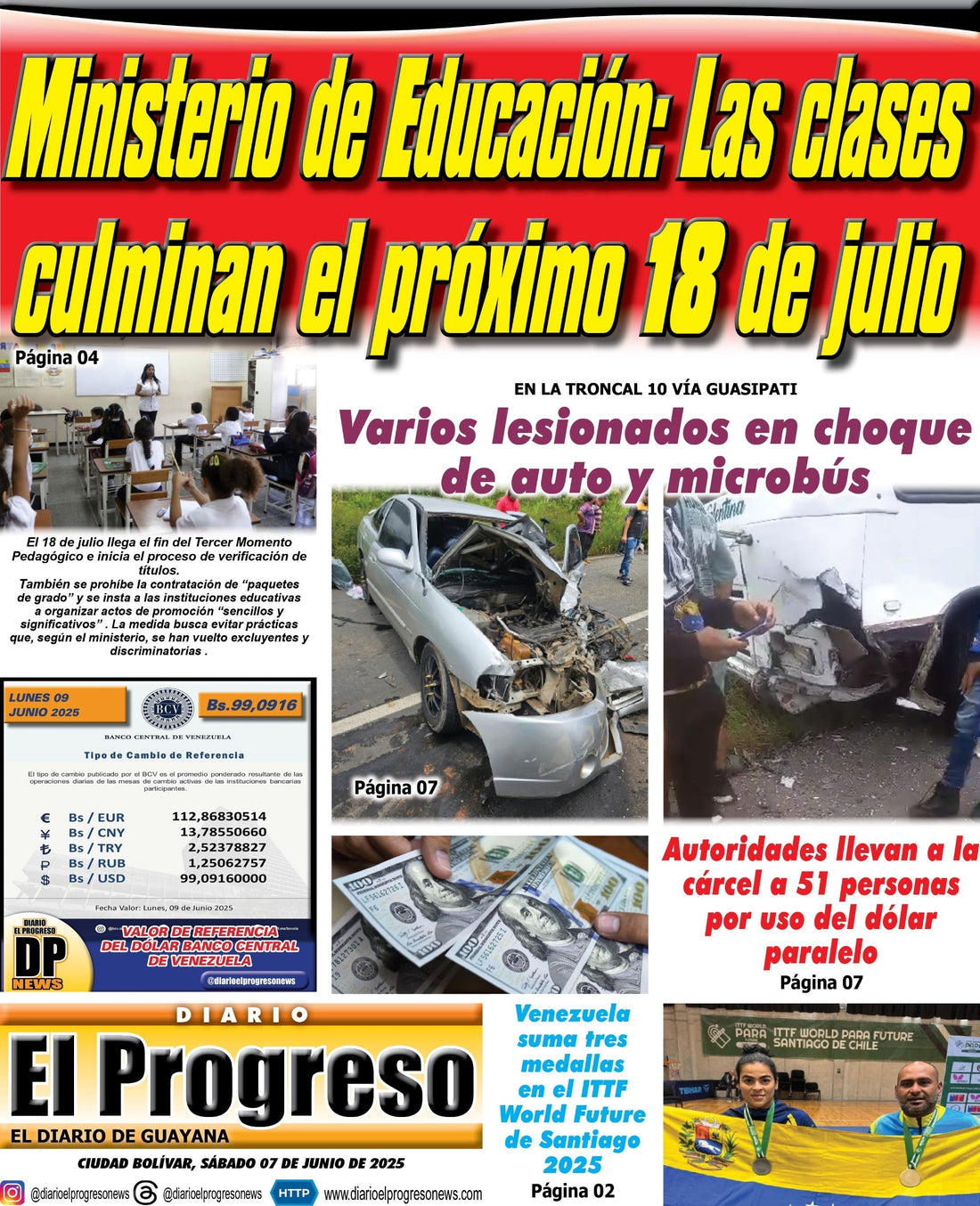 TITULARES DIARIO EL PROGRESO  EDICIÓN SÁBADO 07 DE JUNIO DE 2025