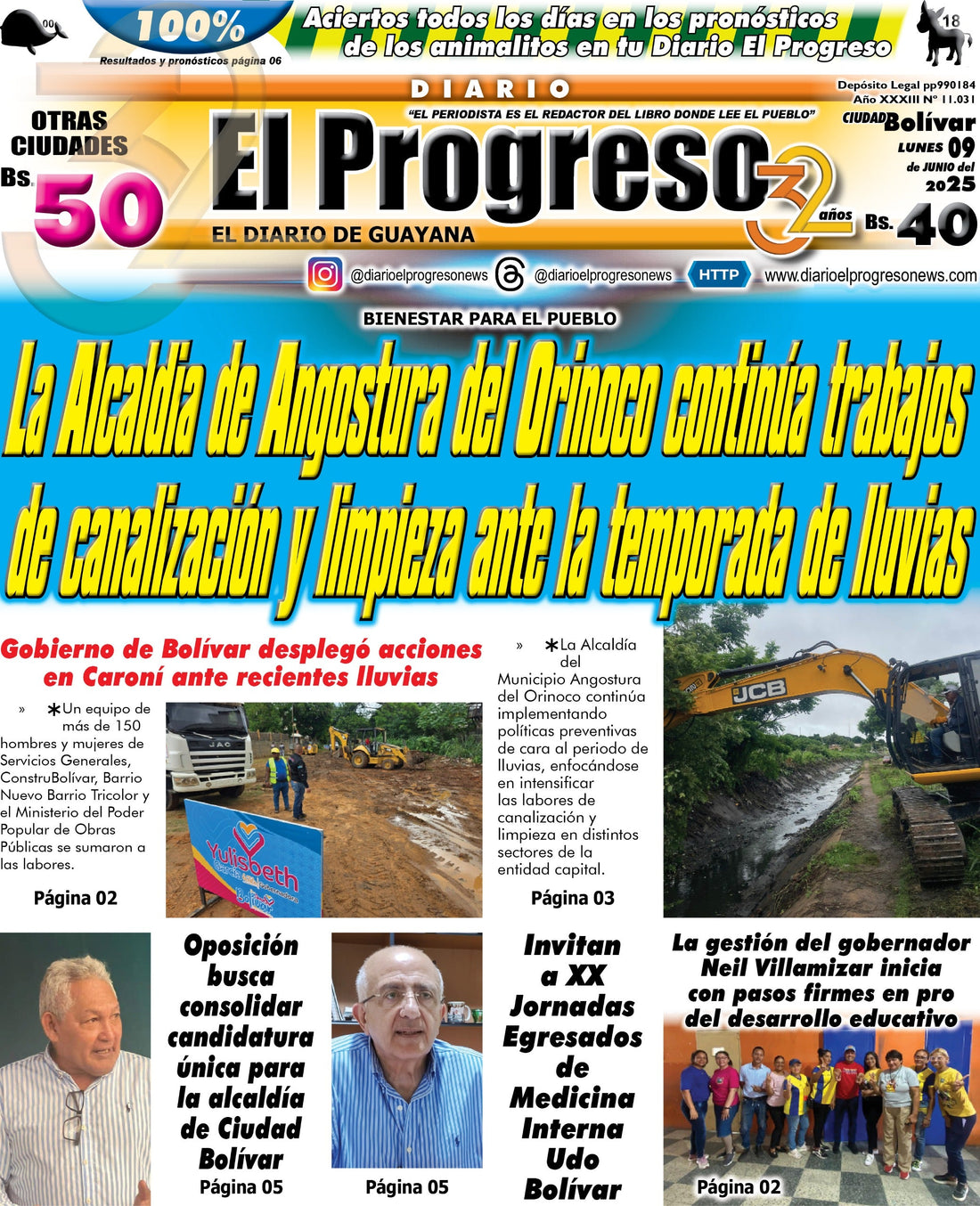 TITULARES DIARIO EL PROGRESO  EDICIÓN LUNES 09 DE JUNIO DE 2025