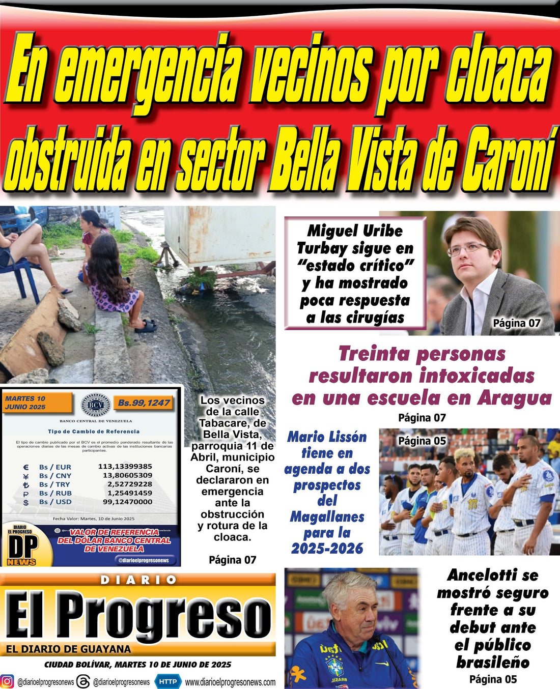 TITULARES DIARIO EL PROGRESO  EDICIÓN MARTES 10 DE JUNIO DE 2025