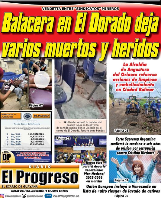 TITULARES DIARIO EL PROGRESO  EDICIÓN MIÉRCOLES 11 DE JUNIO DE 2025
