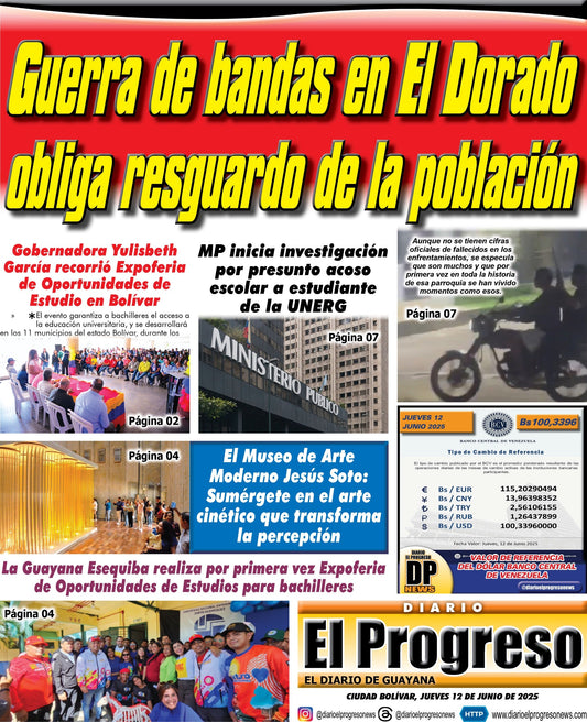 TITULARES DIARIO EL PROGRESO  EDICIÓN JUEVES 12 DE JUNIO DE 2025
