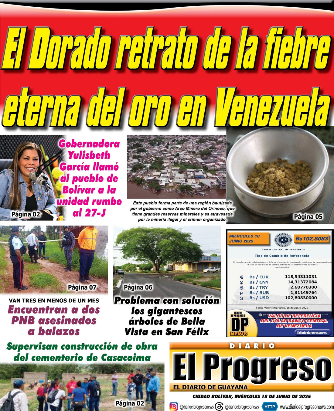 TITULARES DIARIO EL PROGRESO  EDICIÓN MIÉRCOLES 18 DE JUNIO DE 2025
