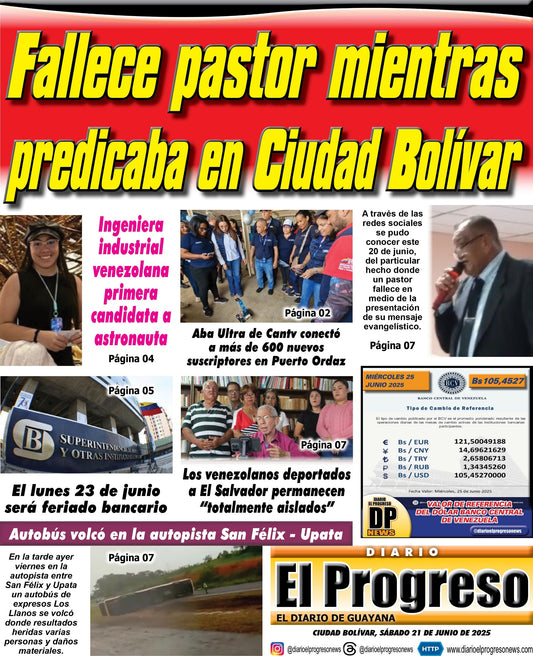 TITULARES DIARIO EL PROGRESO EDICIÓN SABADO 21 DE JUNIO DE 2025