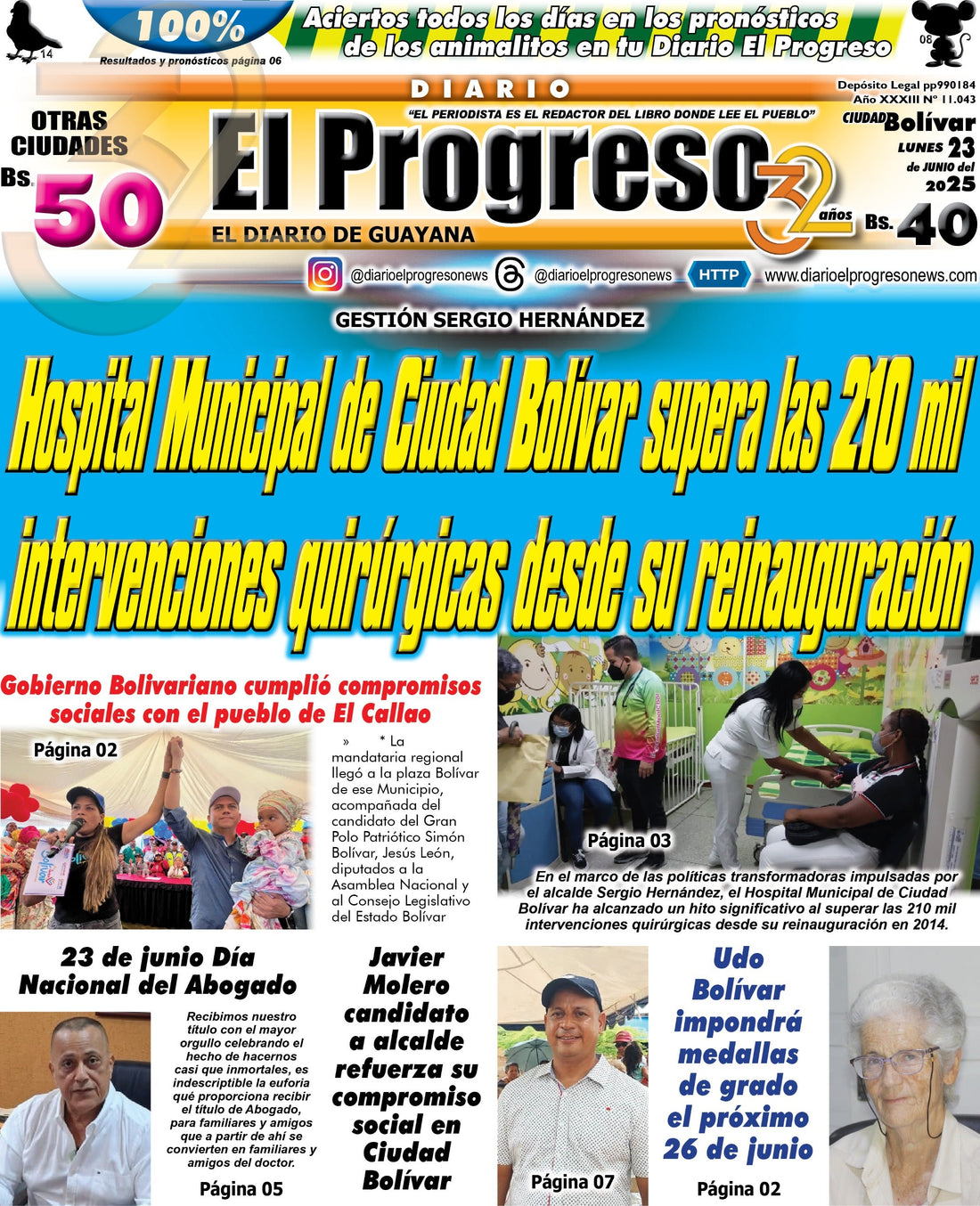 TITULARES DIARIO EL PROGRESO EDICIÓN LUNES 23 DE JUNIO DE 2025