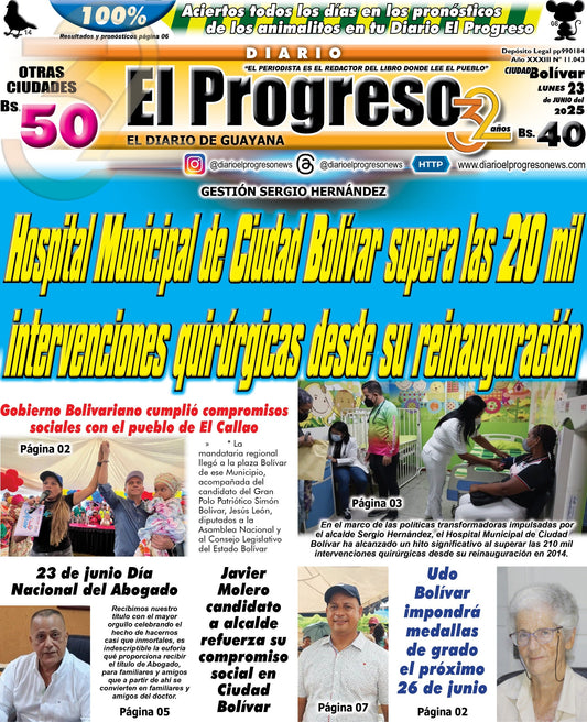 TITULARES DIARIO EL PROGRESO EDICIÓN LUNES 23 DE JUNIO DE 2025