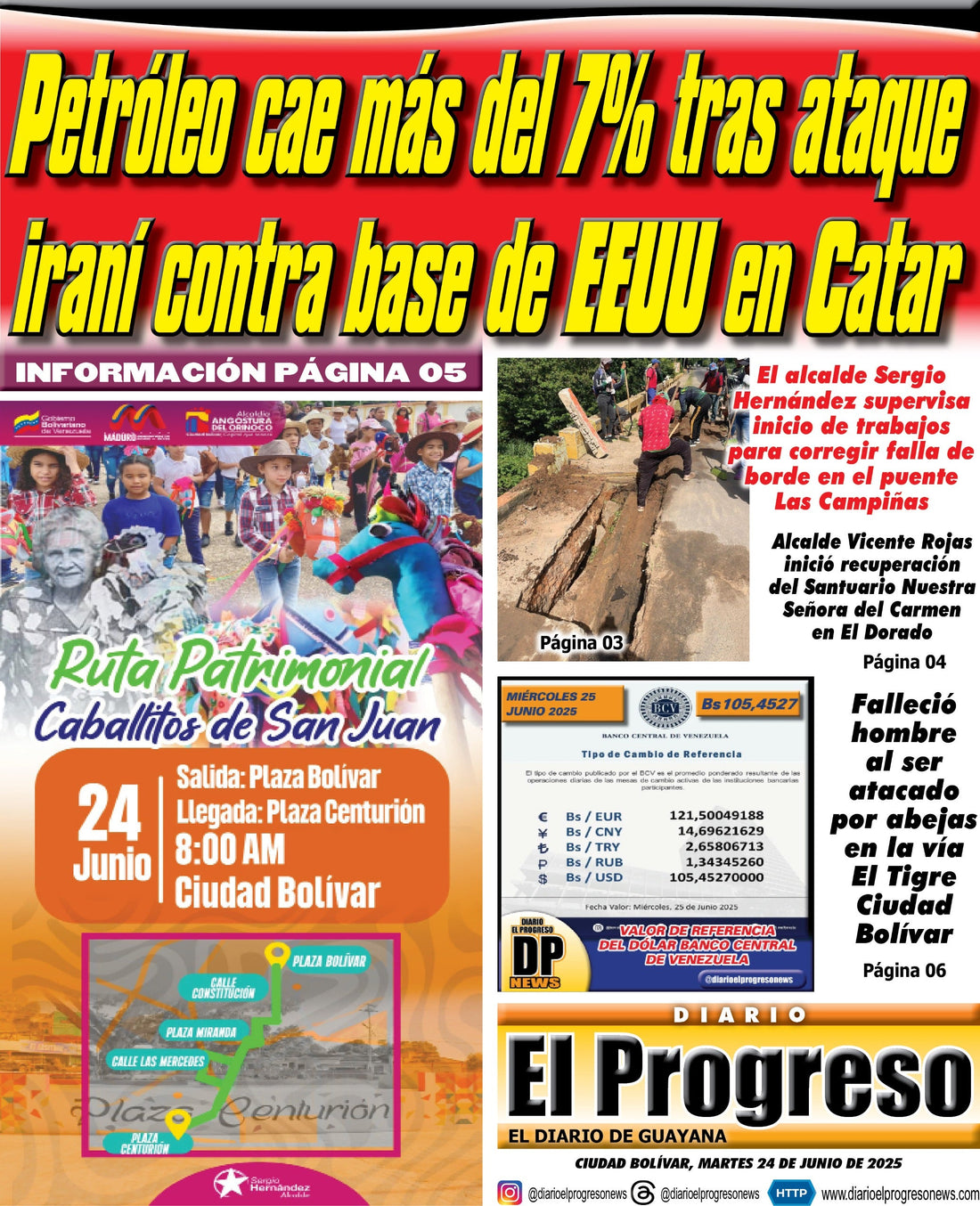 TITULARES DIARIO EL PROGRESO  EDICIÓN MARTES 24 DE JUNIO DE 2025