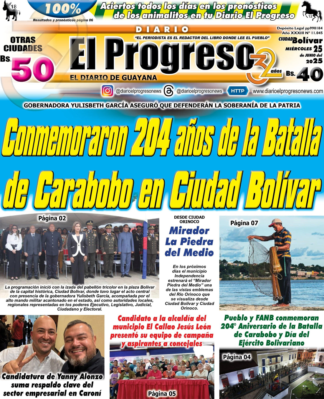 TITULARES DIARIO EL PROGRESO  EDICIÓN MIÉRCOLES 25 DE JUNIO DE 2025