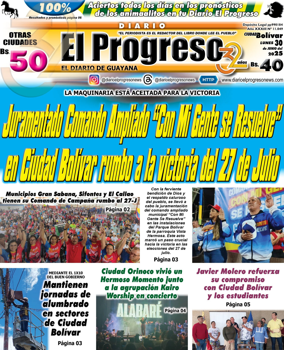 TITULARES DIARIO EL PROGRESO  EDICIÓN LUNES 30 DE JUNIO DE 2025