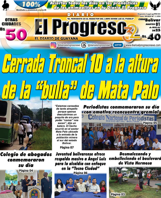 TITULARES DIARIO EL PROGRESO  EDICIÓN MARTES 01 DE JULIO DE 2025