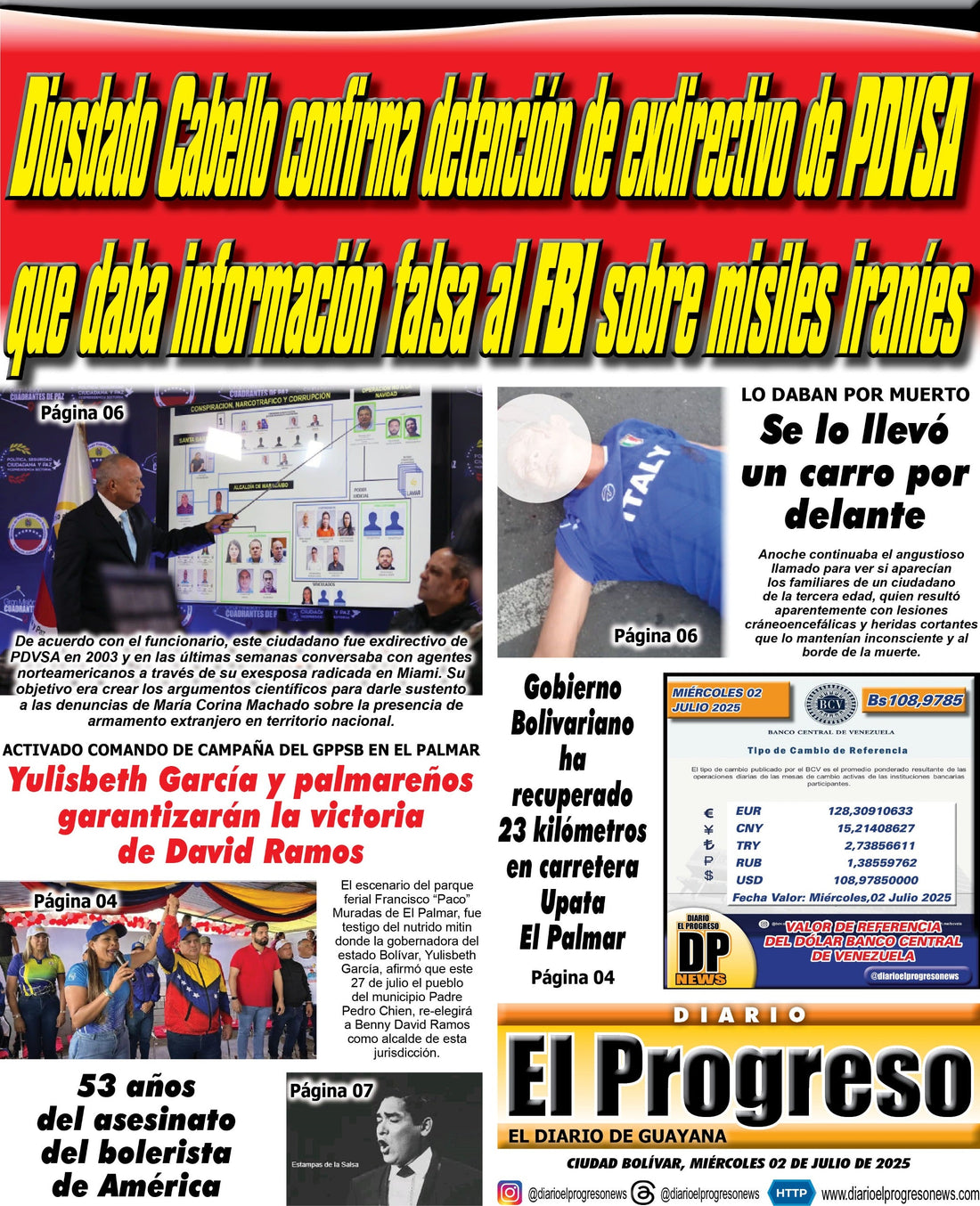 TITULARES DIARIO EL PROGRESO  EDICIÓN MIÉRCOLES 02 DE JULIO DE 2025