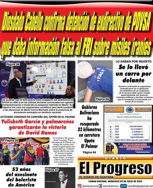 TITULARES DIARIO EL PROGRESO  EDICIÓN MIÉRCOLES 02 DE JULIO DE 2025