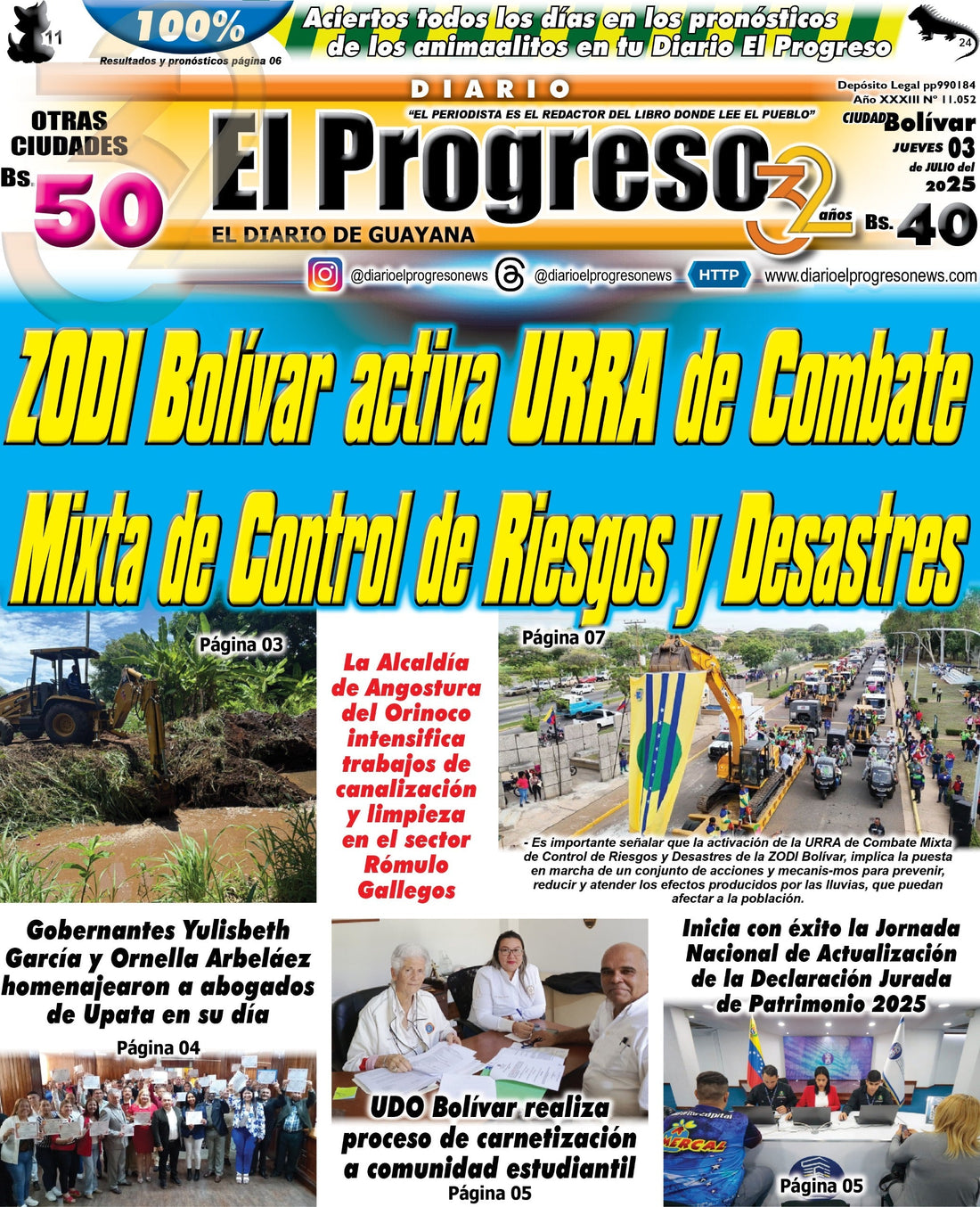 TITULARES DIARIO EL PROGRESO  EDICIÓN JUEVES 03 DE JULIO DE 2025