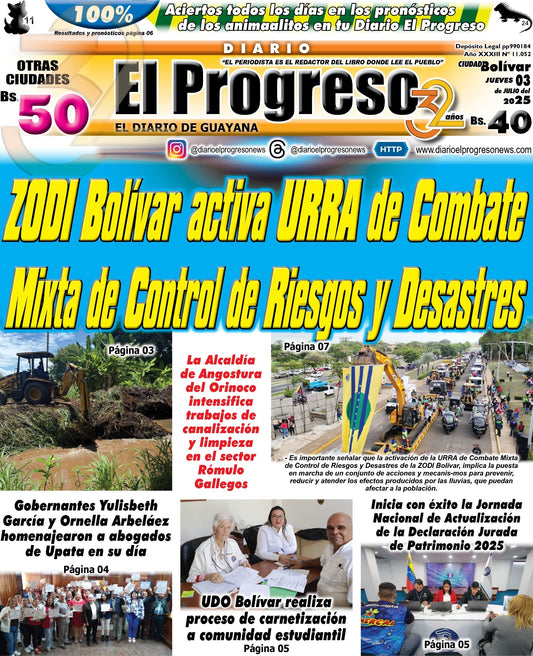 TITULARES DIARIO EL PROGRESO  EDICIÓN JUEVES 03 DE JULIO DE 2025