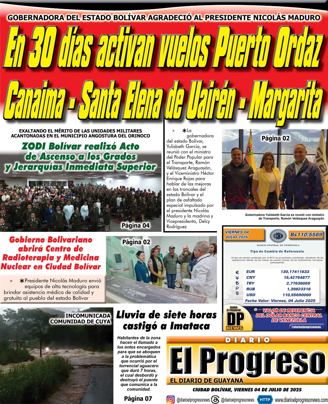 TITULARES DIARIO EL PROGRESO  EDICIÓN VIERNES 04 DE JULIO DE 2025