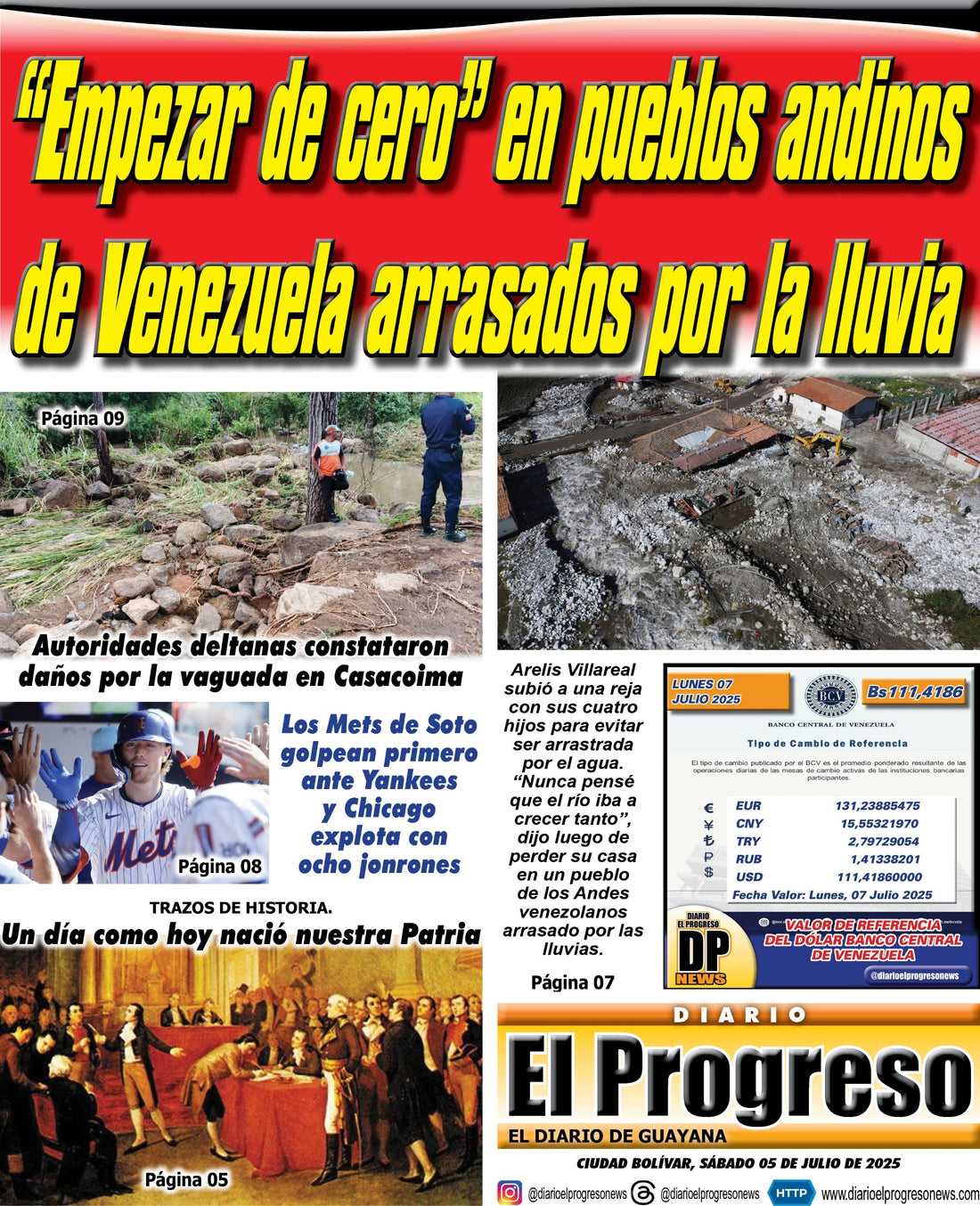 TITULARES DIARIO EL PROGRESO  EDICIÓN SÁBADO 05 DE JULIO DE 2025