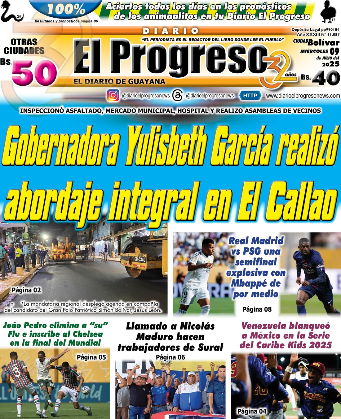 TITULARES DIARIO EL PROGRESO  EDICIÓN MIÉRCOLES 09 DE JULIO DE 2025
