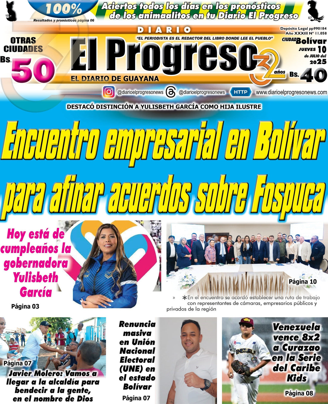 TITULARES DIARIO EL PROGRESO  EDICIÓN JUEVES 10 DE JULIO DE 2025