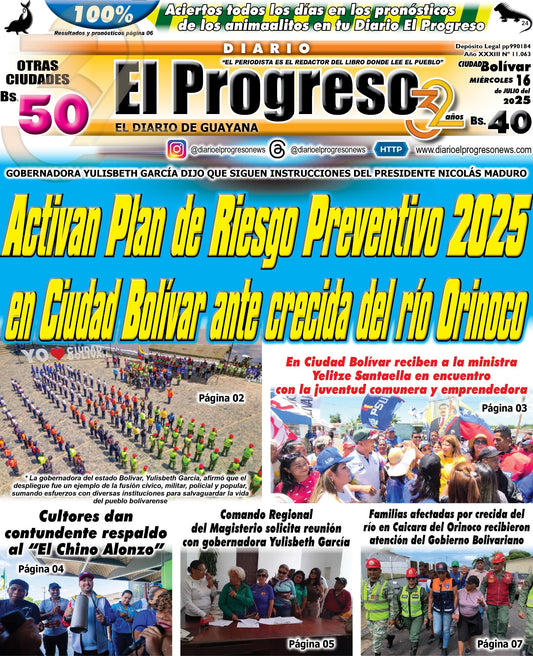 TITULARES DIARIO EL PROGRESO EDICIÓN MIÉRCOLES 16 DE JULIO DE 2025