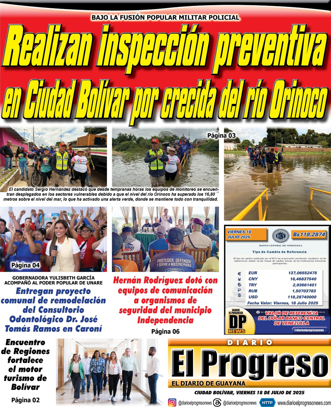 TITULARES DIARIO EL PROGRESO  EDICIÓN VIERNES 18 DE JULIO DE 2025