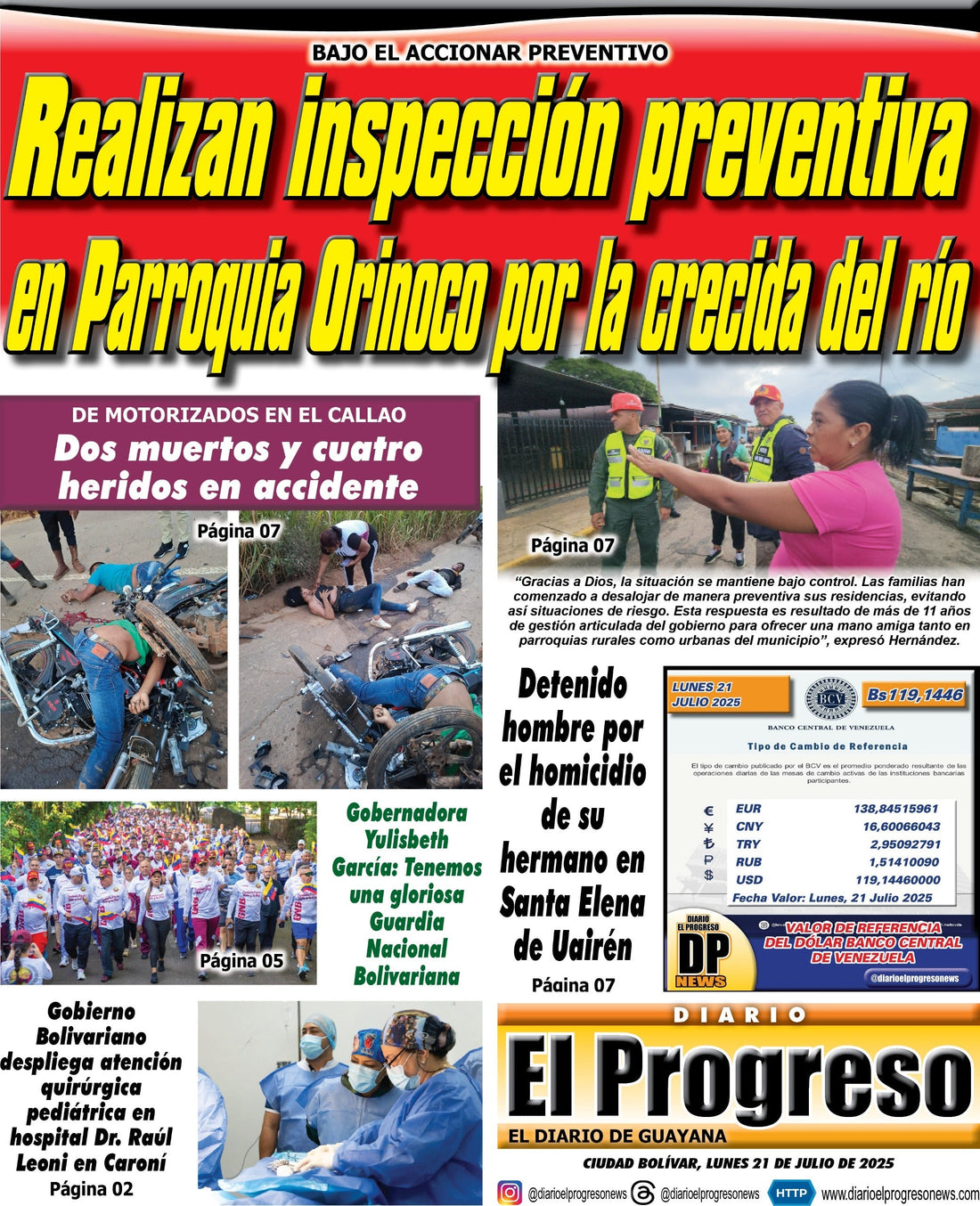 TITULARES DIARIO EL PROGRESO EDICIÓN LUNES 21 DE JULIO DE 2025