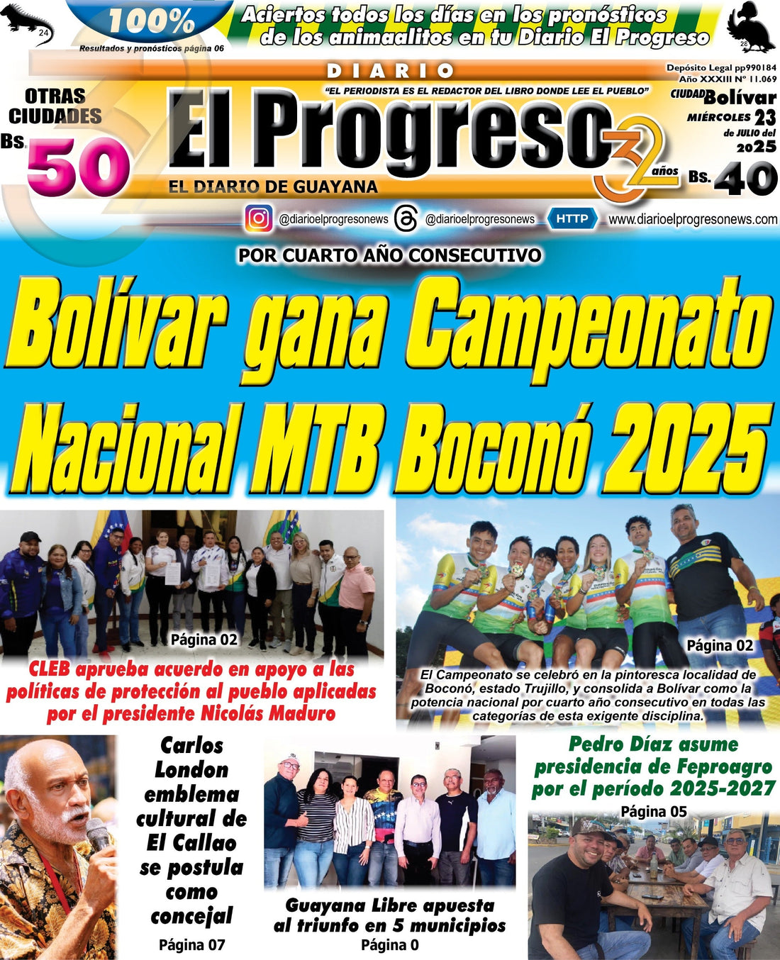 TITULARES DIARIO EL PROGRESO  EDICIÓN MIÉRCOLES 23 DE JULIO DE 2025