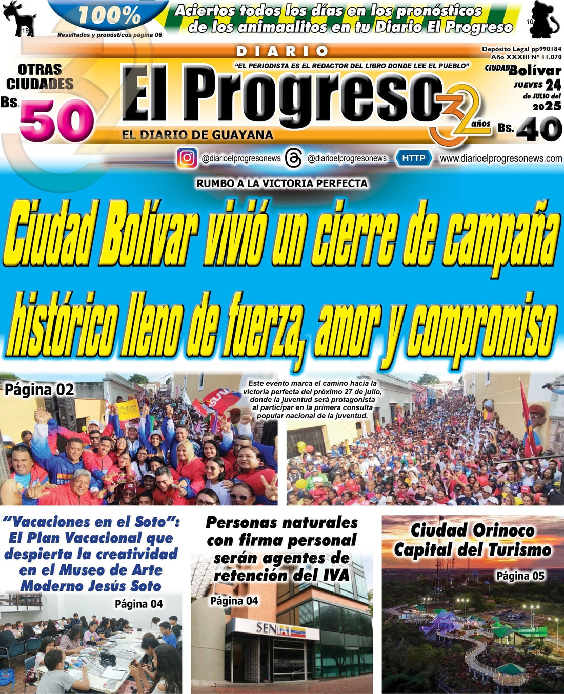 TITULARES DIARIO EL PROGRESO  EDICIÓN JUEVES 24 DE JULIO DE 2025