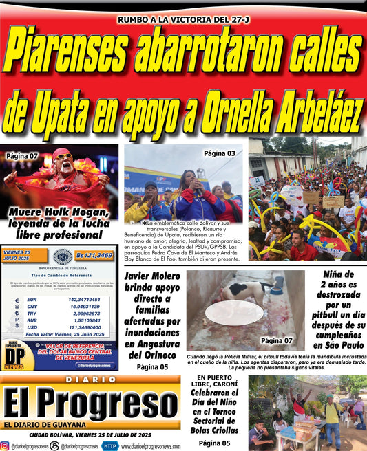 TITULARES DIARIO EL PROGRESO  EDICIÓN VIERNES 25 DE JULIO DE 2025