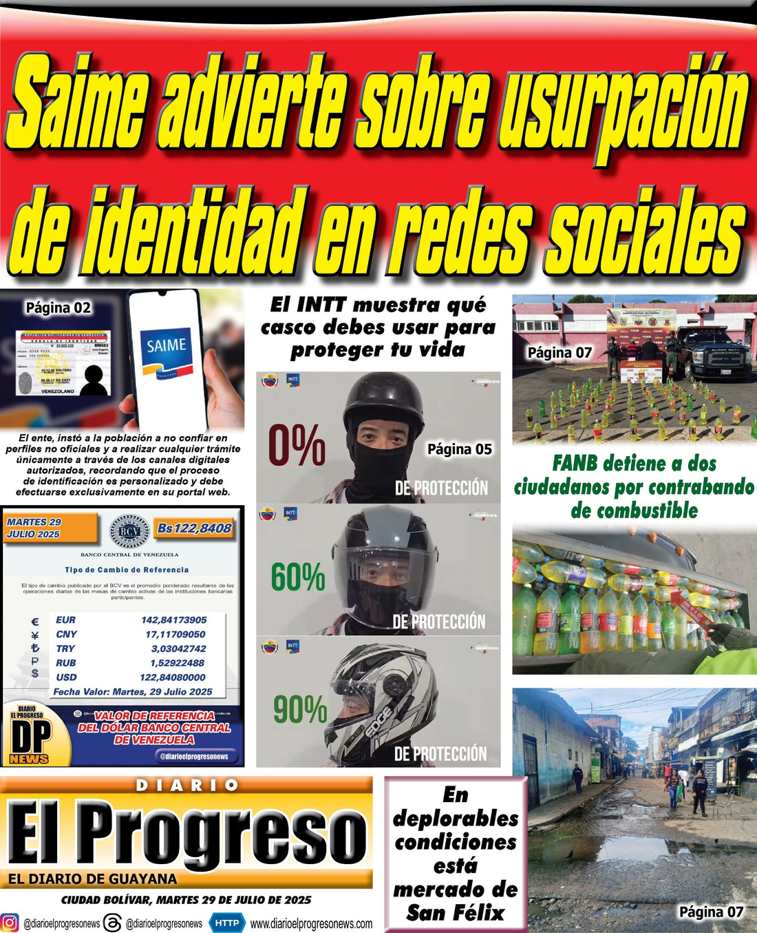 TITULARES DIARIO EL PROGRESO  EDICIÓN MARTES 29 DE JULIO DE 2025
